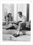 Students Studying On College Steps by Anonymous