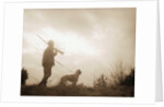 Silhouette of Hunter with Bird Dog Under Clouds by Anonymous