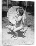 Girl on Swing Holding Parasol by Anonymous