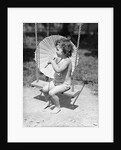 Girl on Swing Holding Parasol by Anonymous