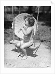 Girl on Swing Holding Parasol by Anonymous