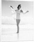 Woman at Beach Holding Sheer Scarf by Anonymous
