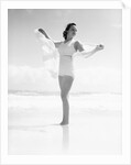 Woman at Beach Holding Sheer Scarf by Anonymous