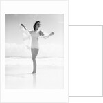 Woman at Beach Holding Sheer Scarf by Anonymous