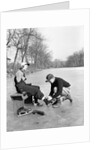Man Putting on Woman's Ice Skates by Anonymous