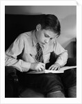 Seated Boy Doing Homework by Anonymous
