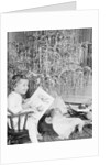 Girl Sitting Beside Christmas Tree by Anonymous