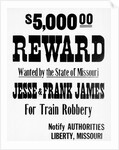 Five Thousand Dollar Reward Sign For Jesse and Frank James by Anonymous