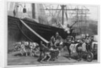 Scene on a New York dock - stevedores unloading a ship by I. P. Pranishnikoff