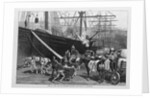 Scene on a New York dock - stevedores unloading a ship by I. P. Pranishnikoff