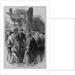 A veteran with a crutch stands with a crowd around him by Anonymous