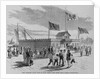 Free swimming baths, foot of fifth street, east river. From a sketch by Stanley Fox by Anonymous