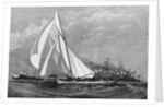 The first day's race for the "America's" Cup - The "Volunteer" running in from Sandy Hook by J.O. Davidson