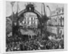 The Panama Canal - M. De Lesseps, on his arrival at Panama, receiving a floral crown under the triumphal arch in front of the Episcopal Palace. See p by Anonymous