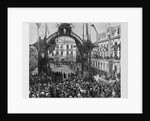 The Panama Canal - M. De Lesseps, on his arrival at Panama, receiving a floral crown under the triumphal arch in front of the Episcopal Palace. See p by Anonymous