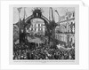 The Panama Canal - M. De Lesseps, on his arrival at Panama, receiving a floral crown under the triumphal arch in front of the Episcopal Palace. See p by Anonymous