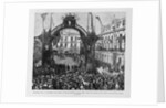 The Panama Canal - M. De Lesseps, on his arrival at Panama, receiving a floral crown under the triumphal arch in front of the Episcopal Palace. See p by Anonymous