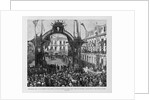 The Panama Canal - M. De Lesseps, on his arrival at Panama, receiving a floral crown under the triumphal arch in front of the Episcopal Palace. See p by Anonymous