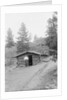 Man Standing in Front of Log Cabin by Anonymous