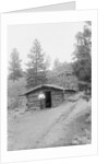 Man Standing in Front of Log Cabin by Anonymous