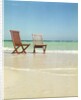 Pair of Wooden Lounge Chairs on Beach by Anonymous