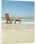 Pair of Wooden Lounge Chairs on Beach by Anonymous
