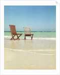 Pair of Wooden Lounge Chairs on Beach by Anonymous