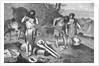 Woodcut Illustration of Prehistoric Men Casting Swords by Anonymous