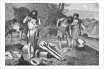 Woodcut Illustration of Prehistoric Men Casting Swords by Anonymous