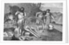 Woodcut Illustration of Prehistoric Men Casting Swords by Anonymous