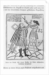 Woodcut of Peter the Great cutting the beard of a boyar by Anonymous