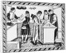 15th-Century Woodcut of an Italian Banking House by Anonymous