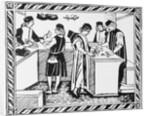 15th-Century Woodcut of an Italian Banking House by Anonymous