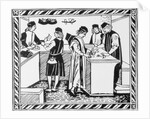 15th-Century Woodcut of an Italian Banking House by Anonymous