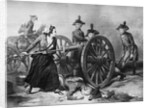 Engraving of Molly Pitcher Loading Cannon at the Battle of Monmouth by Anonymous