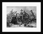 Engraving of Molly Pitcher Loading Cannon at the Battle of Monmouth by Anonymous