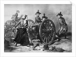 Engraving of Molly Pitcher Loading Cannon at the Battle of Monmouth by Anonymous