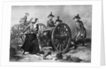Engraving of Molly Pitcher Loading Cannon at the Battle of Monmouth by Anonymous