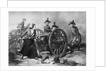 Engraving of Molly Pitcher Loading Cannon at the Battle of Monmouth by Anonymous