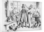 Man Trying on Stovepipe Hat in 1867 Hatmaker Shop by Anonymous