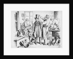 Man Trying on Stovepipe Hat in 1867 Hatmaker Shop by Anonymous