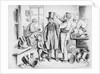 Man Trying on Stovepipe Hat in 1867 Hatmaker Shop by Anonymous