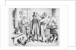 Man Trying on Stovepipe Hat in 1867 Hatmaker Shop by Anonymous