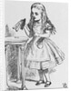 Illustration Depicting Alice Holding the Bottle Labelled "Drink Me" by John Tenniel
