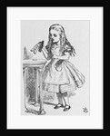 Illustration Depicting Alice Holding the Bottle Labelled "Drink Me" by John Tenniel