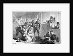 Engraving of a Suspect Fainting Before Judge During Witch Hunt Trial by Darley