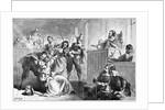 Engraving of a Suspect Fainting Before Judge During Witch Hunt Trial by Darley
