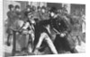 Woodcut Print of Police Raiding Bookie Room by Anonymous