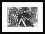 Woodcut Print of Police Raiding Bookie Room by Anonymous