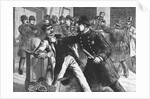 Woodcut Print of Police Raiding Bookie Room by Anonymous